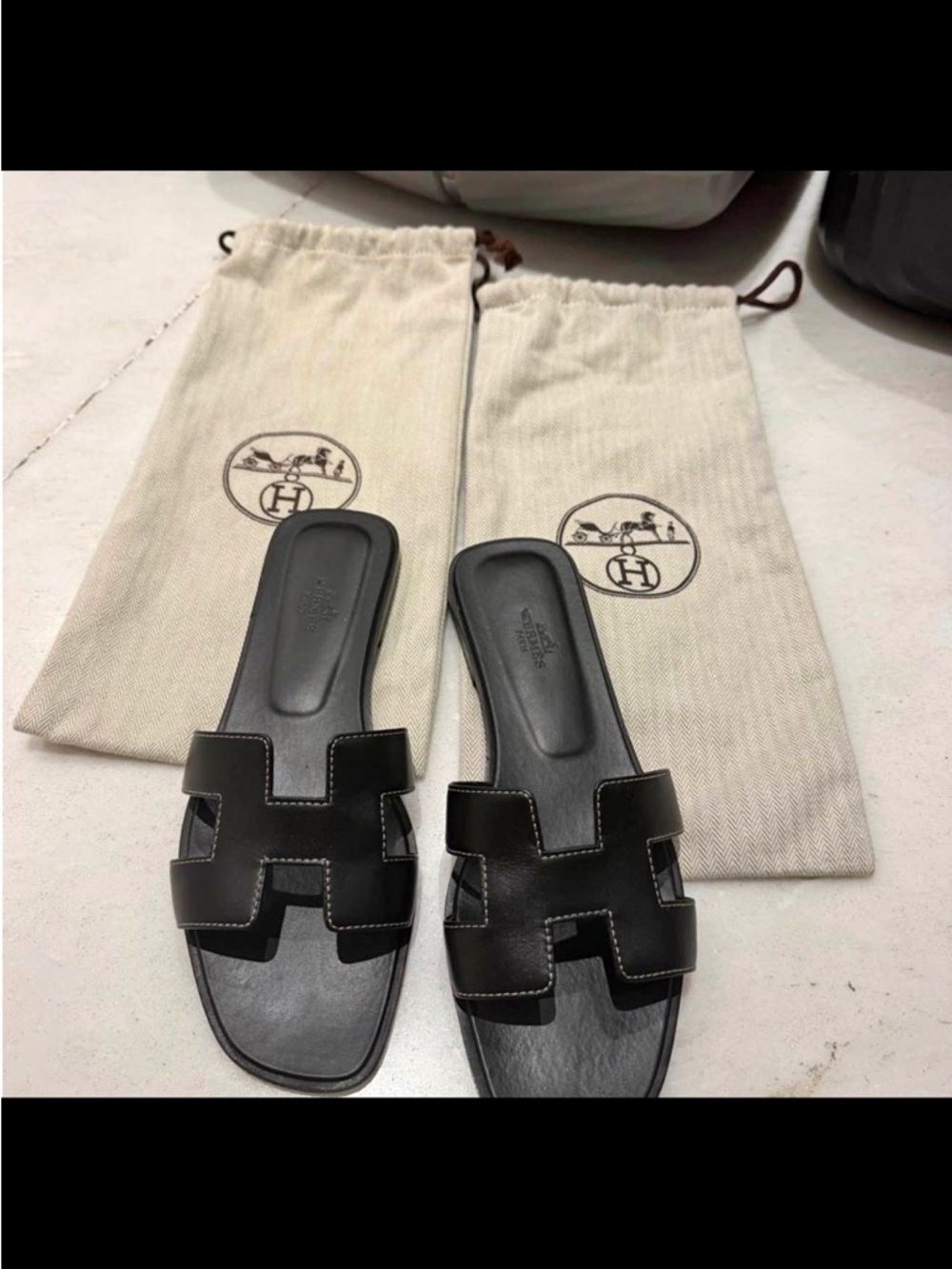 Hermes Oran Sandals Black